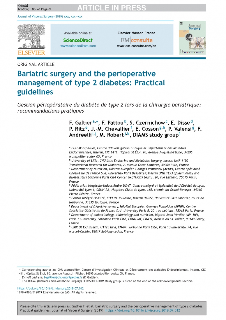 Gestion périopératoire du diabète de type 2 lors de la chirurgie bariatrique
