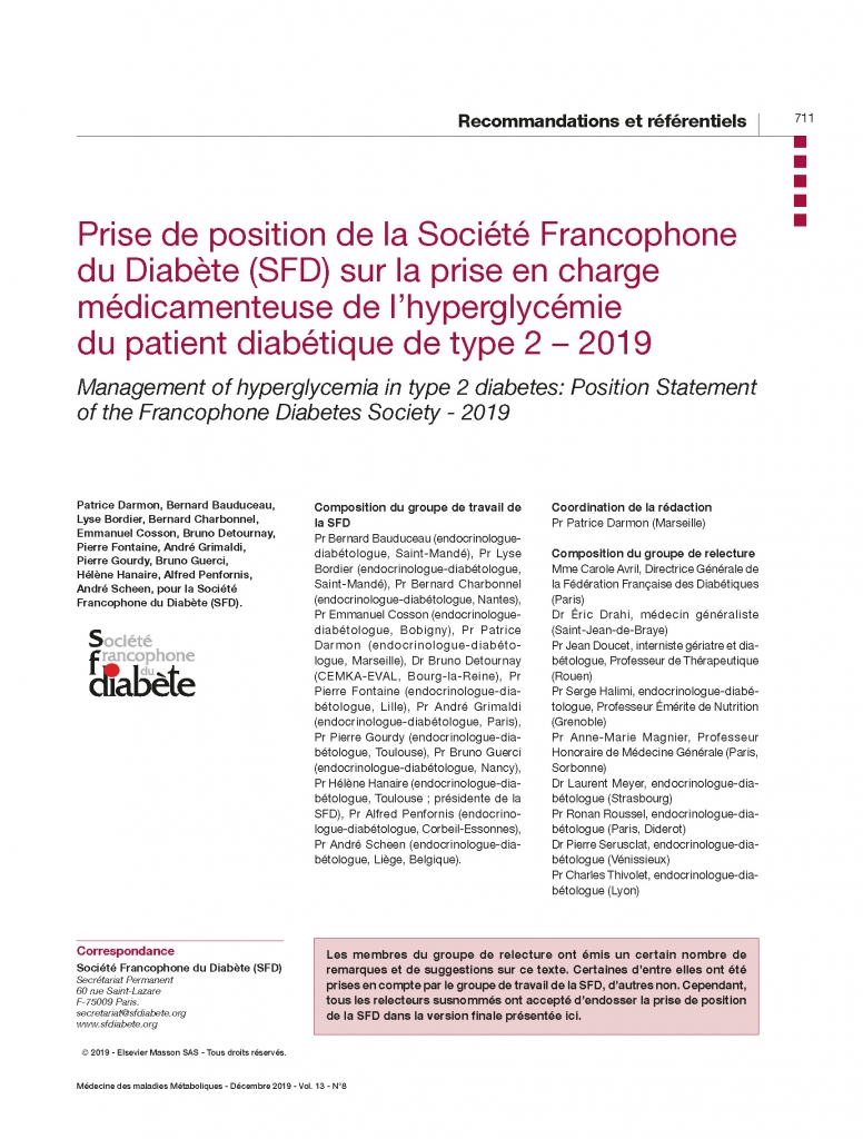 prise en charge médicamenteuse de l’hyperglycémie du patient diabétique de type 2 - 2019